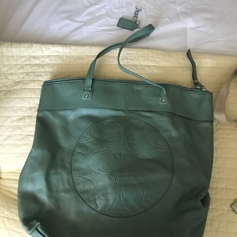 Coach mint green tote bag